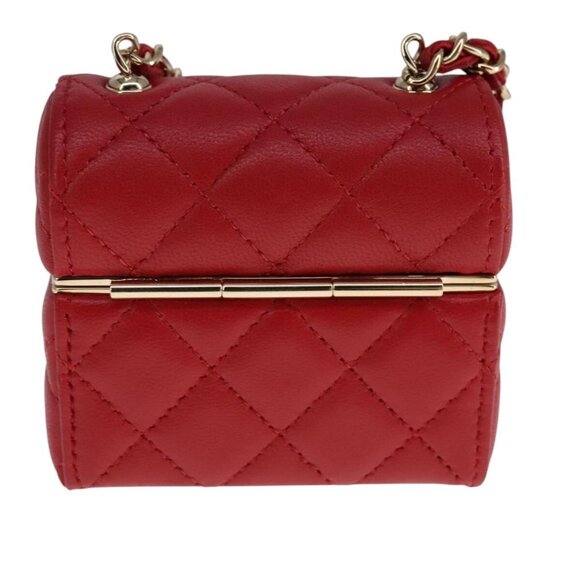 CHANEL Small Box Matelasse Chain Pouch Lamb Skin Red CC Auth - Picture 3 of 15